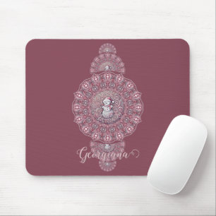 Custom Name Whimsical Snowman Ornamental Mandala Mouse Pad
