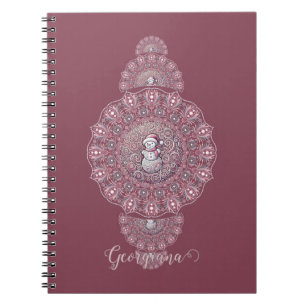 Custom Name Whimsical Snowman Ornamental Mandala Notebook