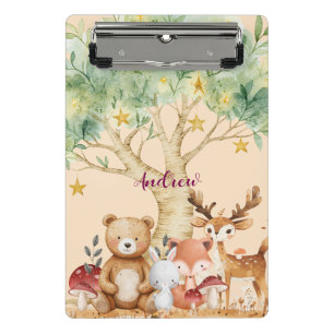 Custom Name Whimsical Woodland Forest Animals Mini Clipboard