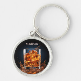 Custom Name Whiskey On The Rocks Key Ring