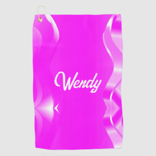 Custom name white and pink wave abstract golf towel