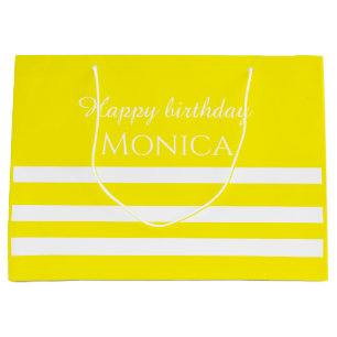 custom name white and yellow birthday large gift bag