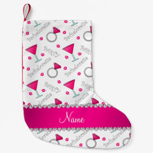 Custom name white bachelorette cocktails rings small christmas stocking