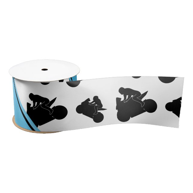 Custom name white black motorcycle racing satin ribbon (Spool)