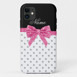 Custom name white diamonds pink glitter bow Case-Mate iPhone case