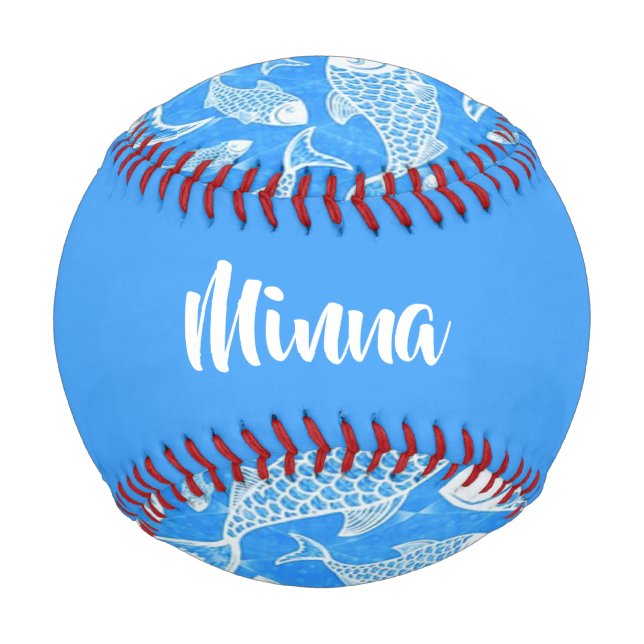 Custom name white fish baseball (Front)