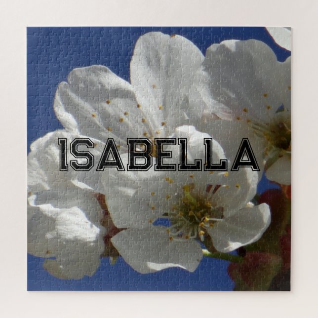 Custom Name White flowers Jigsaw Puzzle (Vertical)