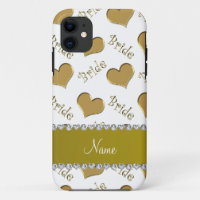 Custom name white gold bride hearts