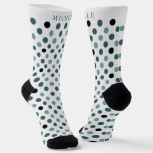 Custom Name White Green Black Polka Dot Socks