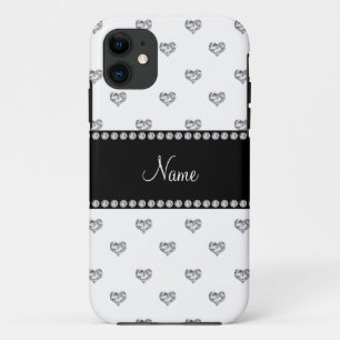 Custom name white heart diamonds black stripe Case-Mate iPhone case