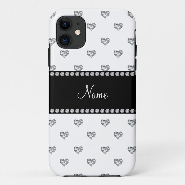 Custom name white heart diamonds black stripe Case-Mate iPhone case (Back)