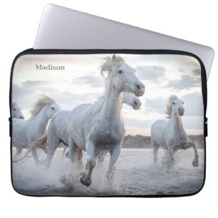 Custom Name White Horses Laptop Sleeve