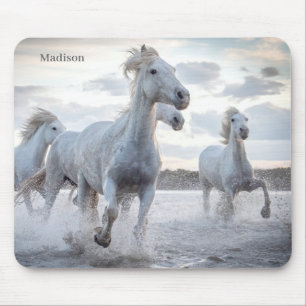 Custom Name White Horses Mouse Pad