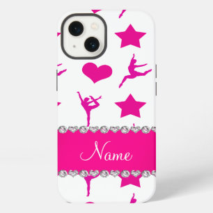 Custom name white pink gymnastics stars hearts iPhone 13 case