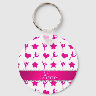 Custom name white pink gymnastics stars hearts key ring