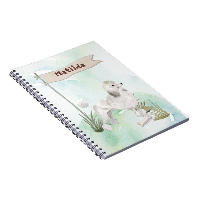 Custom Name White Poodle Pet Dog Notebook (Right Side)