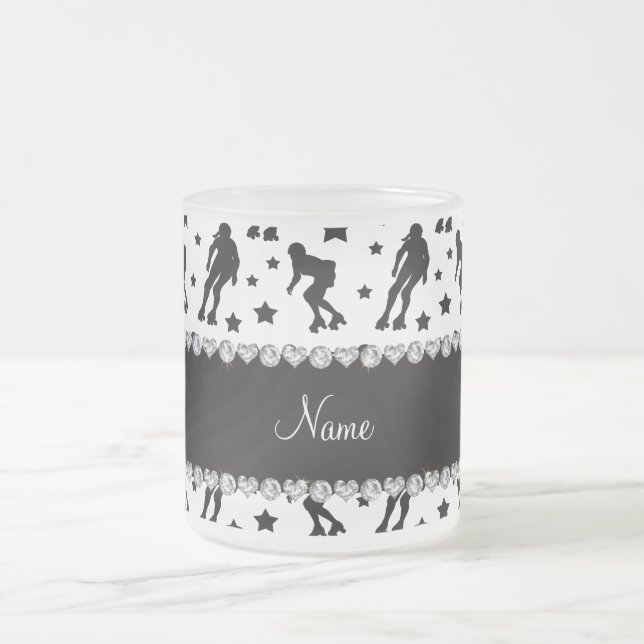 Custom name white roller derby stars frosted glass coffee mug (Center)