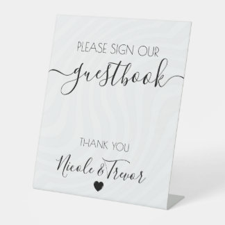 Custom Name White Waves Calligraphy Sign Guestbook