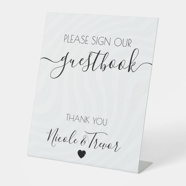 Custom Name White Waves Calligraphy Sign Guestbook (Front)
