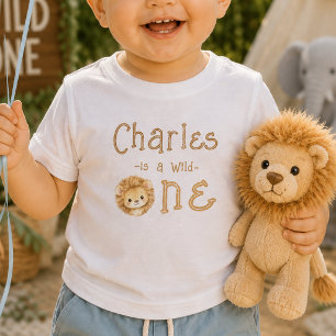 Custom Name Wild One Lion 1st Birthday Baby Shirt