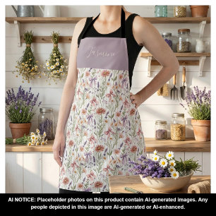Custom Name wildflowers boho garden bow pattern Apron