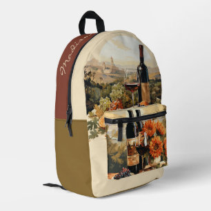 Custom Name Wine Lover's Printed Backpack