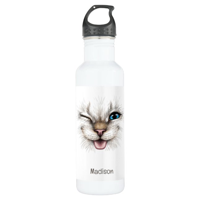 Custom Name Winking Cat 710 Ml Water Bottle (Front)