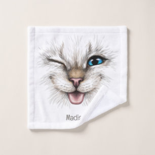 Custom Name Winking Cat Wash Cloth