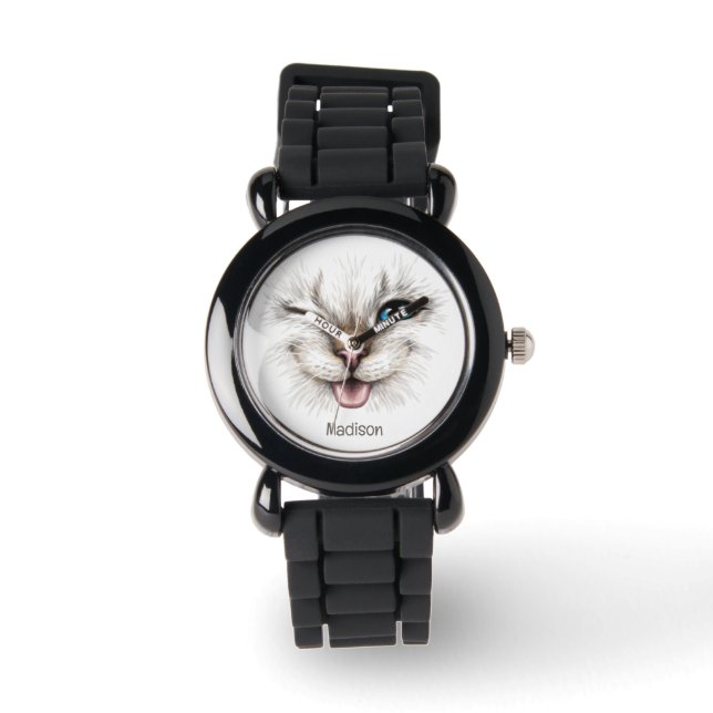 Custom Name Winking Cat Watch (Front)