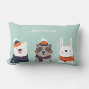 Custom name Winter Animals throw pillows