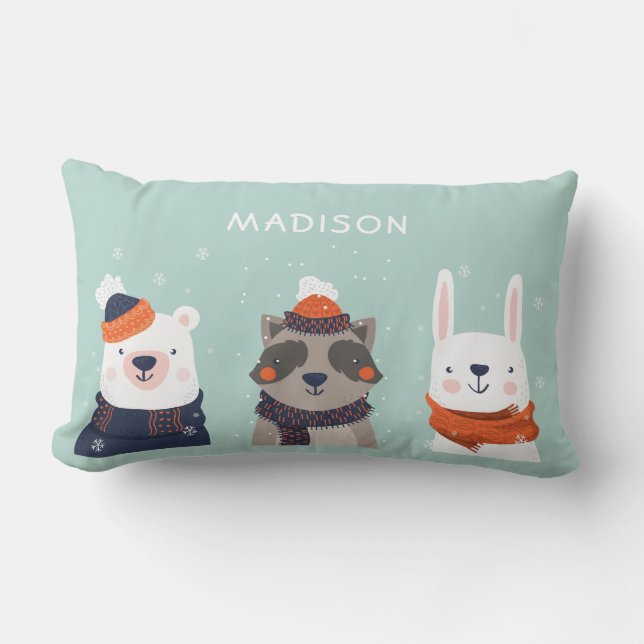 Custom name Winter Animals throw pillows (Front)