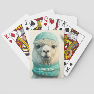 Custom Name Winter Llama Playing Cards