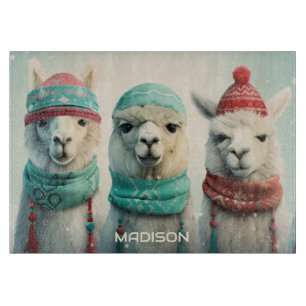 Custom Name Winter Llamas Cutting Board