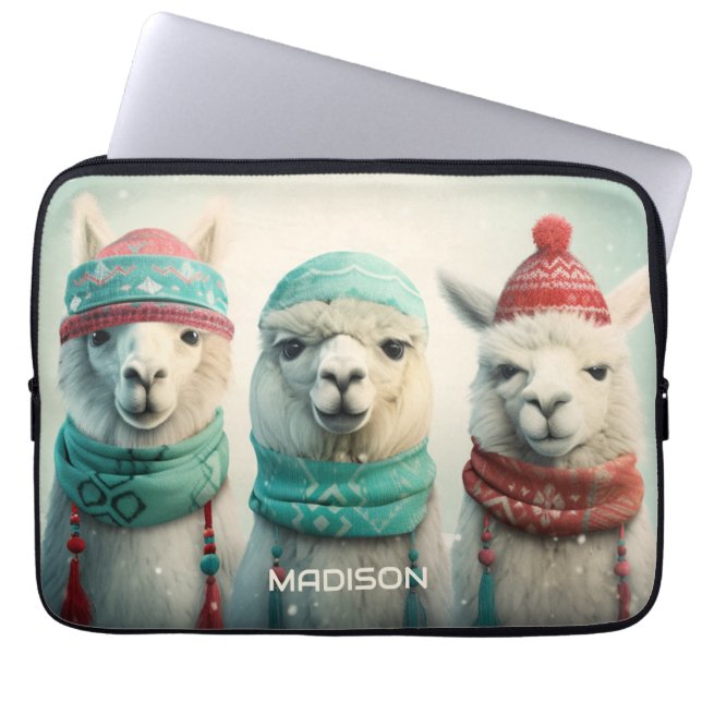 Custom Name Winter Llamas Laptop Sleeve (Front)