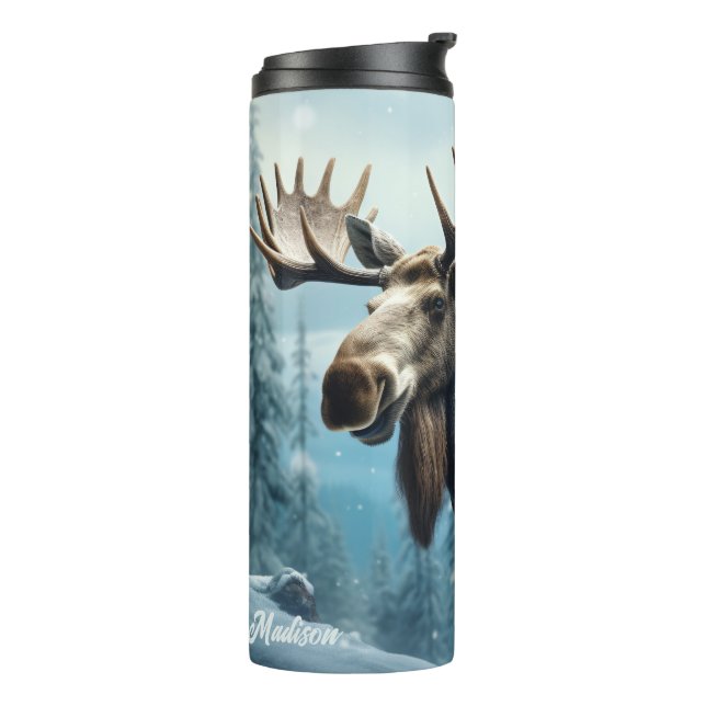 Custom Name Winter Moose Thermal Tumbler (Rotated Left)