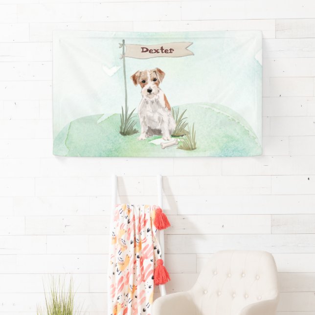 Custom Name Wire Haired Jack Russell Pet Dog Banner (Insitu)