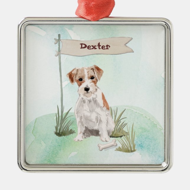 Custom Name Wire Haired Jack Russell Pet Dog Metal Tree Decoration (Front)