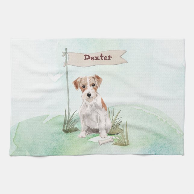 Custom Name Wire Haired Jack Russell Pet Dog Tea Towel (Horizontal)