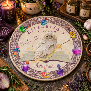 Custom Name Witchy Owl Kitchen Glass Cutting Board