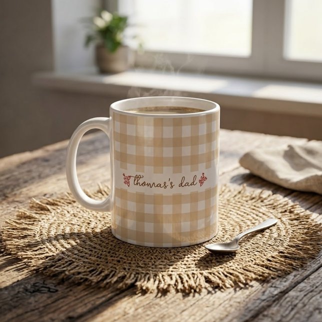 Custom Name with Cute Gingham Pattern Mug for Dad (Creator Uploaded)