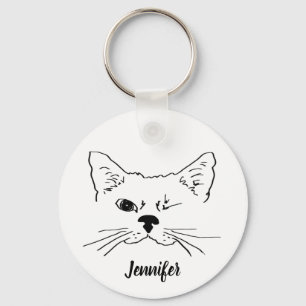 Custom Name with Cute Winking Cat Key Ring