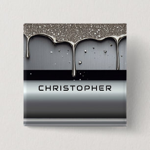 Custom Name With Dripping Liquid Metal 15 Cm Square Badge