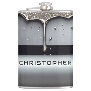 Custom Name With Dripping Liquid Metal Hip Flask