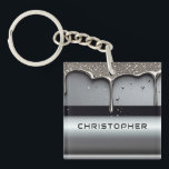 Custom Name With Dripping Liquid Metal Key Ring<br><div class="desc">Polished chrome nameplate reading NAME with dripping liquid metal and strong reflective highlights. Embossed 3D typography on a sleek dark background evokes luxury,  modern branding,  industrial design and custom identity.</div>