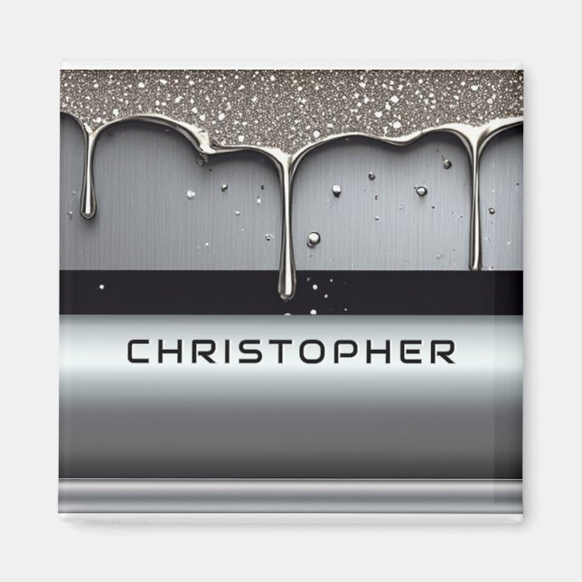 Custom Name With Dripping Liquid Metal Magnet (Front)