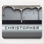 Custom Name With Dripping Liquid Metal Mouse Pad<br><div class="desc">Polished chrome nameplate reading NAME with dripping liquid metal and strong reflective highlights. Embossed 3D typography on a sleek dark background evokes luxury, modern branding, industrial design and custom identity.</div>