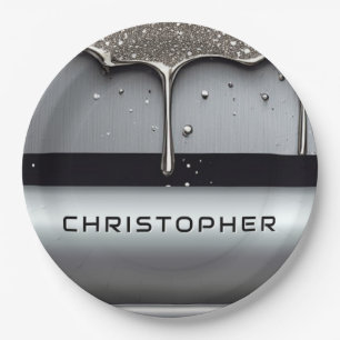 Custom Name With Dripping Liquid Metal Paper Plate