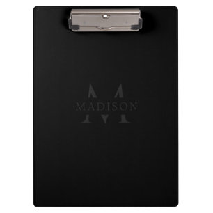 Custom Name with Monogram Black Professional Clipboard