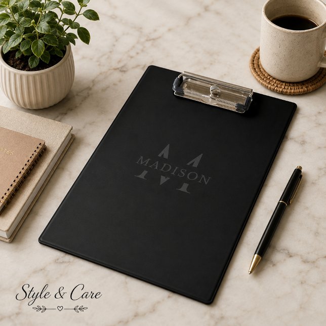 Custom Name with Monogram Black Professional Clipboard (Custom Name with Monogram Black Professional Clipboard)