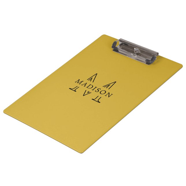 Custom Name with Monogram M Gold Professional Clipboard (Angled)